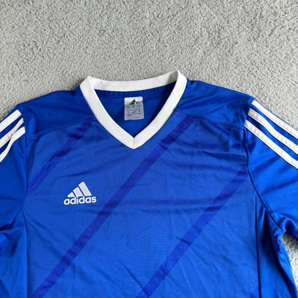 NEW Adidas Shirt Boys Extra Large Blue Striped Athletic Top Jersey Climalite Gym